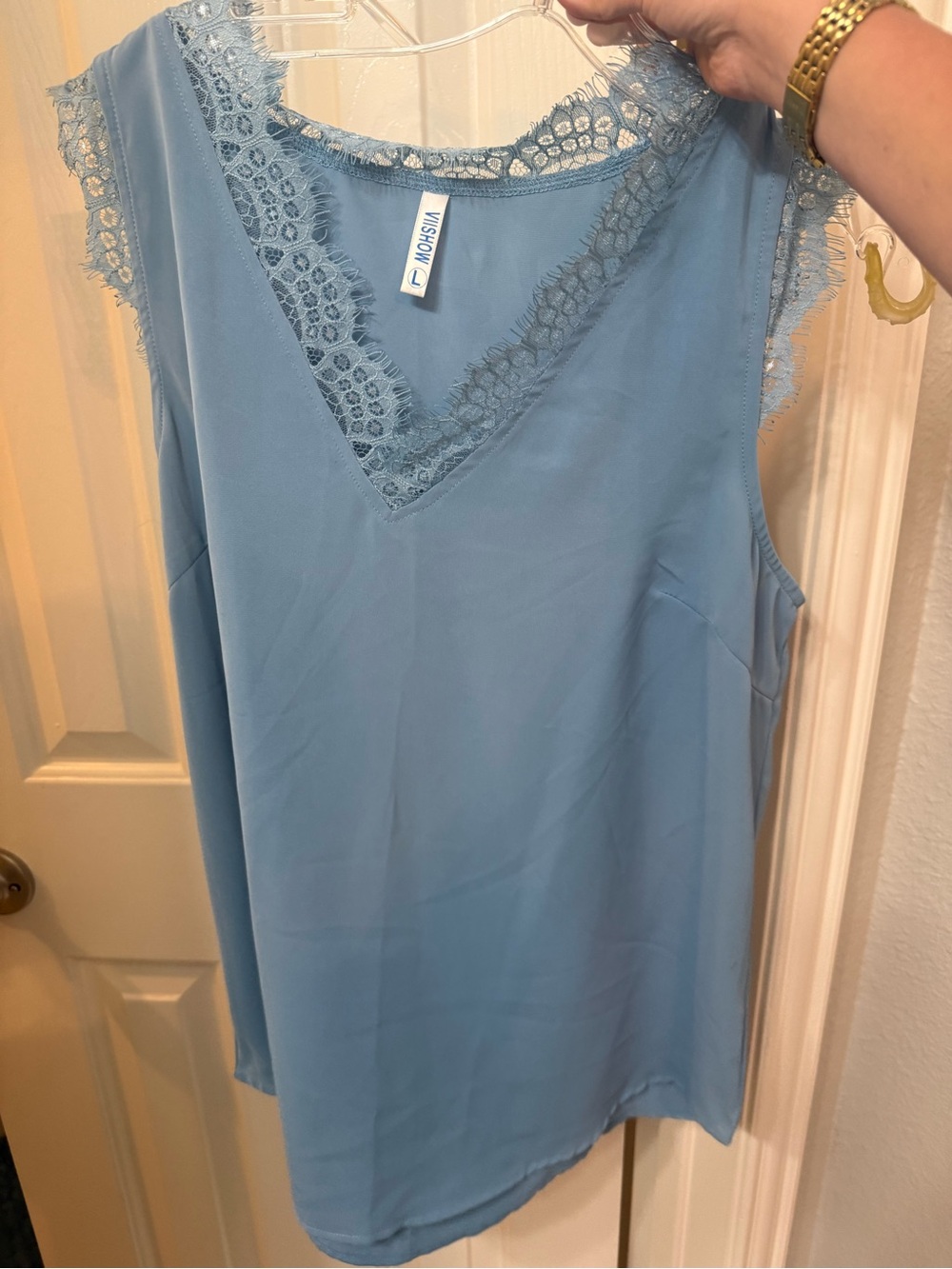 Violet & Claire Powder Blue Lace-Trim V-Neck Tank